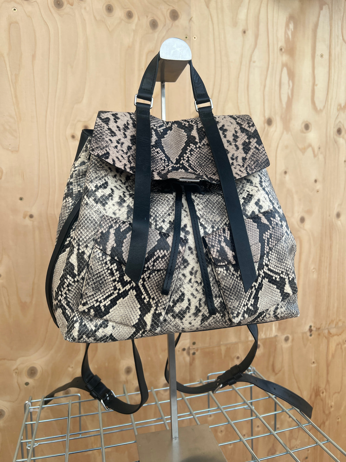 All Saints - Snake effect leather backpack