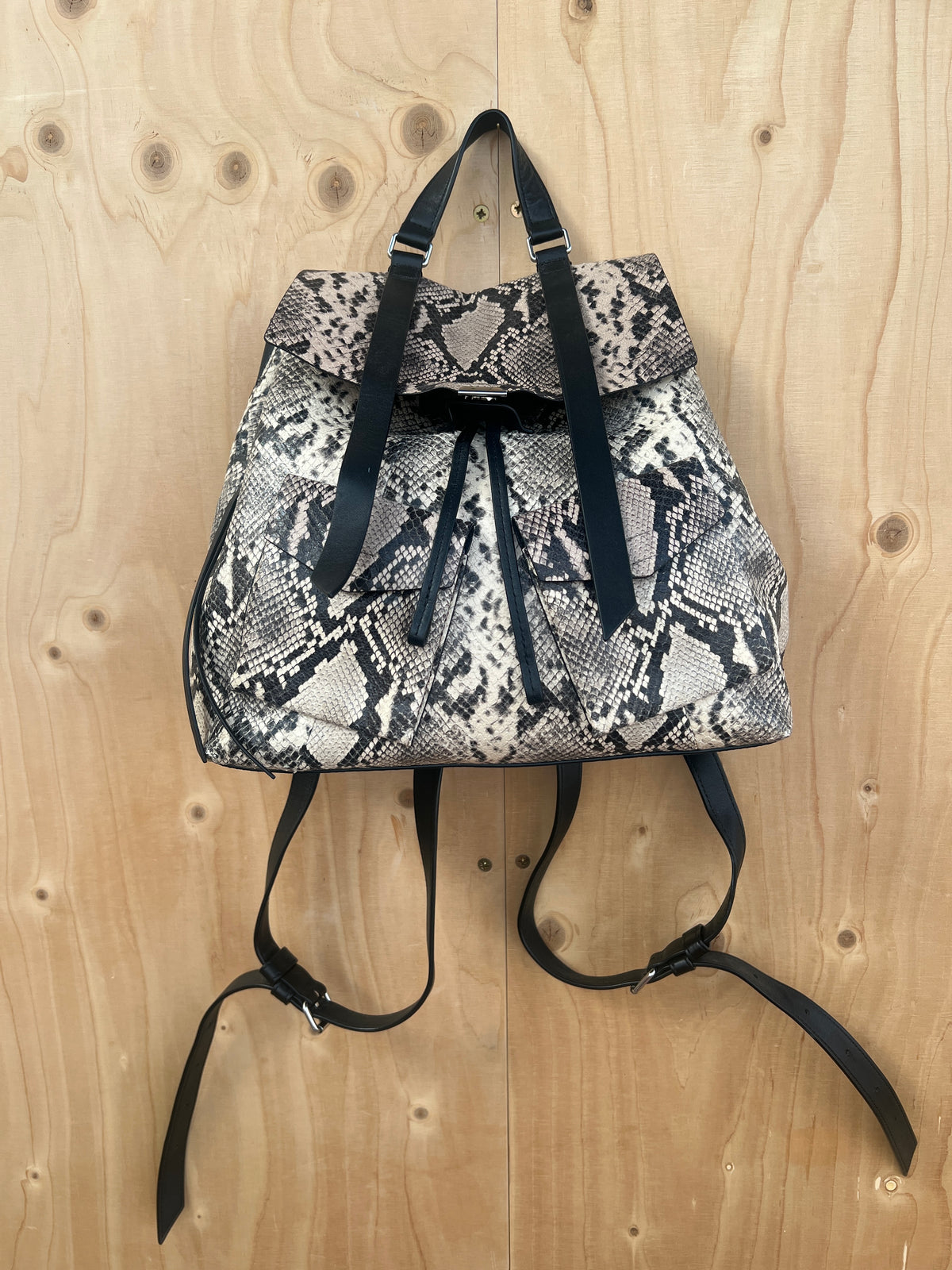 All Saints - Snake effect leather backpack